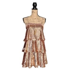 FASHION NOVA Strike It Rich Golden Tiered Sequin Shift Dress